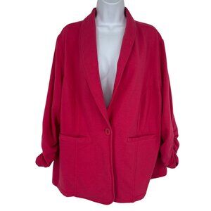 Susan Graver Womens Ruched Sleeve Single Button Cardigan Jacket 2X Pink